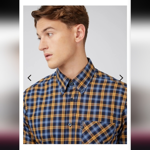 Ben Sherman Button Up Long Sleeve Check Plaid Shirt Size Medium Blue Yellow - Picture 1 of 9